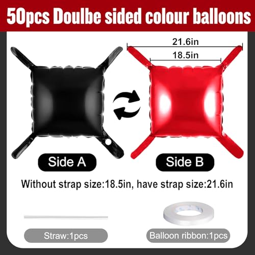 Black and Red Square Foil Balloon Wall Kit - 50PCS Double Sided Metallic Balloons for Party Decorations Variation of THIS listing