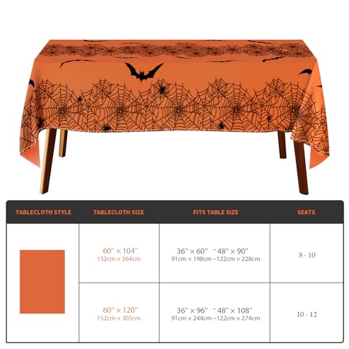 Halloween Spider Web Bat Tablecloth 60x104 Inch Rectangular Orange Washable Decor