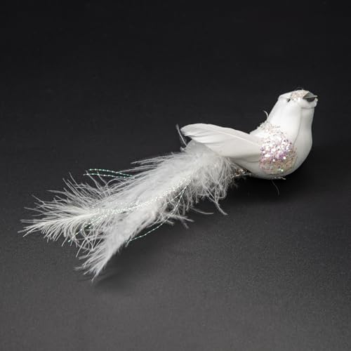 Set of 6 Artificial White Doves with Glitter for Christmas Tree Decor