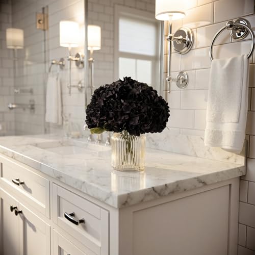 Artificial Hydrangea Flowers Bouquet - 20 Inches Black Silk Blooms, Full Stems, Realistic Decor