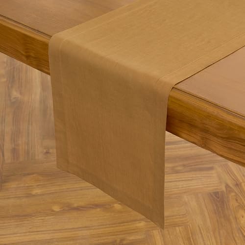 Pure Linen Caramel Table Runner 14 x 36 in - Handcrafted & Machine Washable