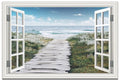 Large Beach Flower Path Ocean Canvas Wall Art - 48x32 Inch Coastal Seascape Painting