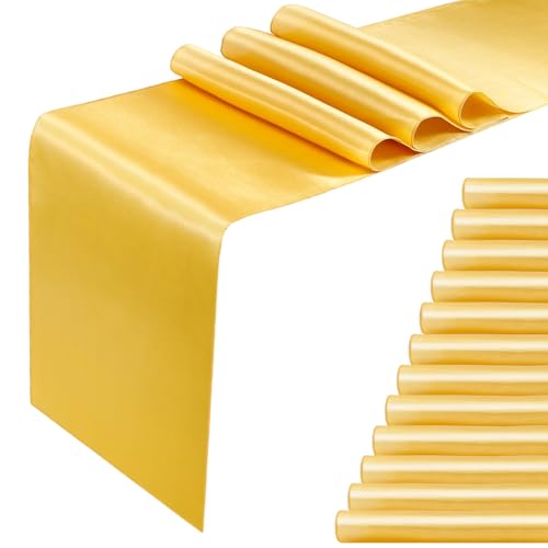 Gold Satin Table Runners 12 Pack - 12 x 108 Inch for Weddings & Parties