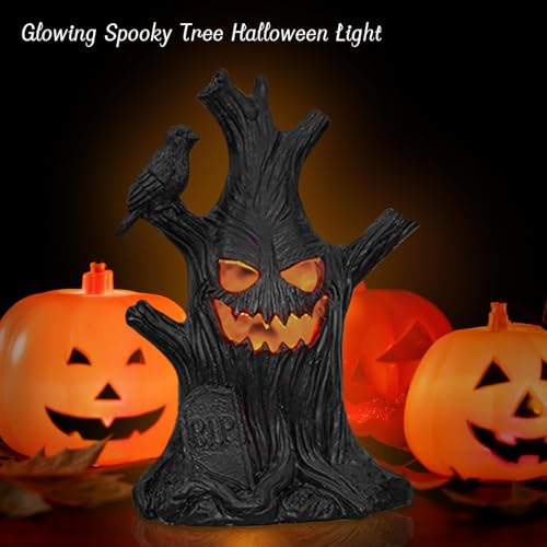 Halloween Tree Light Decoration with Glowing Face - Indoor Haunted Tree Scene