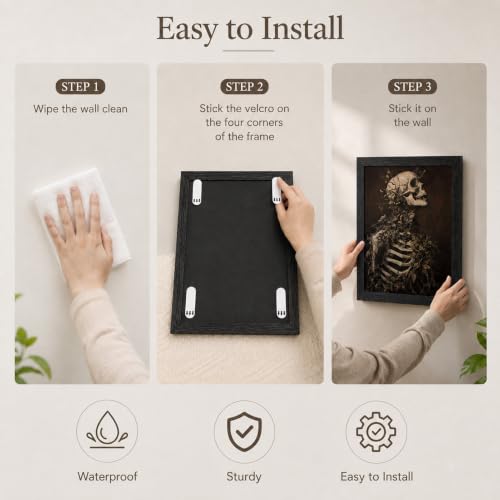 Framed Gothic Skeleton Wall Art - Dark Academia Halloween Home Decor 16x12in - Skeleton Print