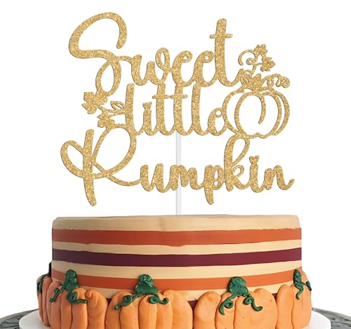 Gold Glitter Pumpkin Cake Topper for Fall Baby Shower & Halloween Celebrations