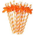 Orange Bow Striped Paper Straws - 24 Pack Biodegradable Disposable Drinkware for Parties