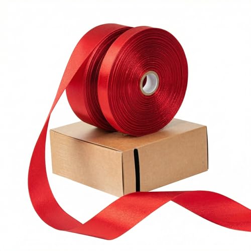 Red Satin Gift Wrap Ribbon 1/2 Inch x 50 Yards for Bows & Crafts - 2 Rolls