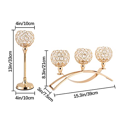 Gold Crystal Candle Holders Set of 3 - 4-inch Crystal Ball Centerpieces with Variation 8.3