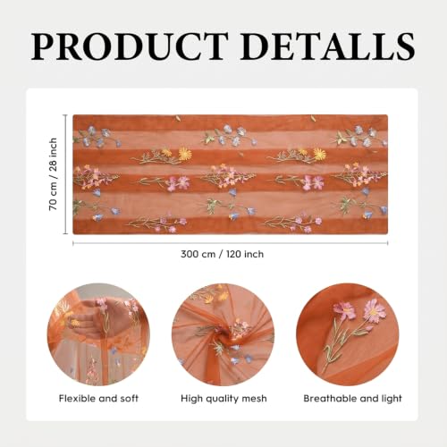 Wildflower Floral Caramel Gauze Table Runner 28 x 120 Inch - Spring Kitchen Decor