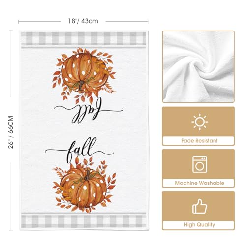 Orange Pumpkin Leaves Fall Kitchen Towels Set of 2 - 18x26 Inch, Absorbent & Soft