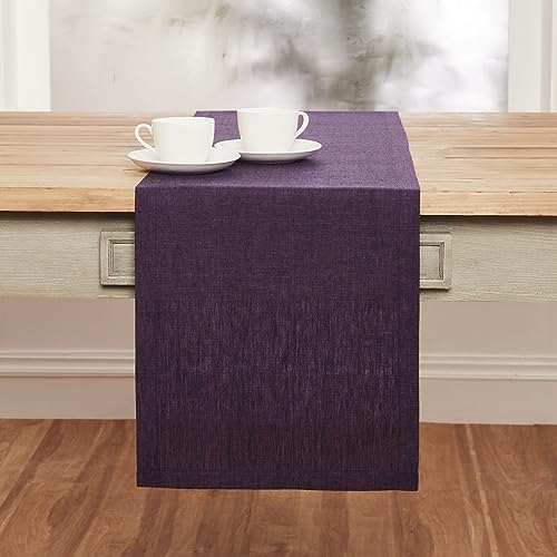 Pure Linen Table Runner Grape 14 x 132 Inch - Handcrafted, Machine Washable, Elegant Dining Accessory - Variation of Athena 23