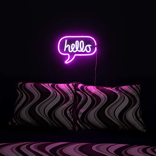 17x12 LED Neon Wall Sign Hello Word Bubble Light - White & Pink