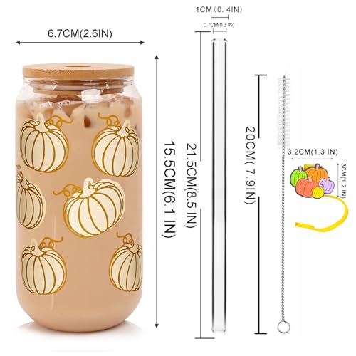 Pumpkin White Style Fall Coffee Mug Set - 18oz Iced Coffee Tumbler with Lid & Straw