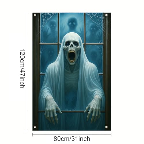 Halloween Ghost Window Cover - White Polyester Decor, 31x47 Inch - Variation Y2561011XQSX