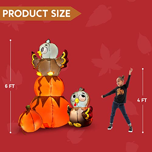 6 FT Thanksgiving Inflatable Stacking Pumpkin Turkey with Built-in LEDs - Outdoor Yard Decor