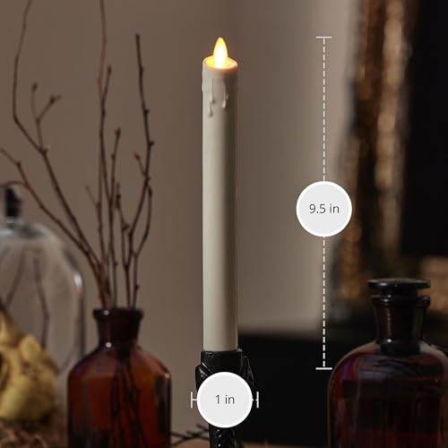 White Wax Drip Flameless Candle Taper - 9.5 Inch Unscented Moving Flame LED - Halloween & Holiday Decor - Variation: White-Single