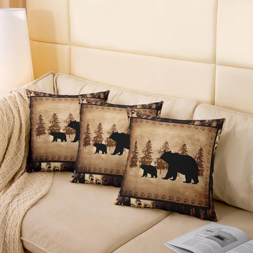 Bear Throw Pillow Covers 20x20 Set of 4 Multi Wildlife Animal Cushion Covers for Couch Sofa Rustic Cabin