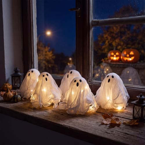 Light Up Ghost Decorations Set of 5 Halloween Indoor Centerpieces