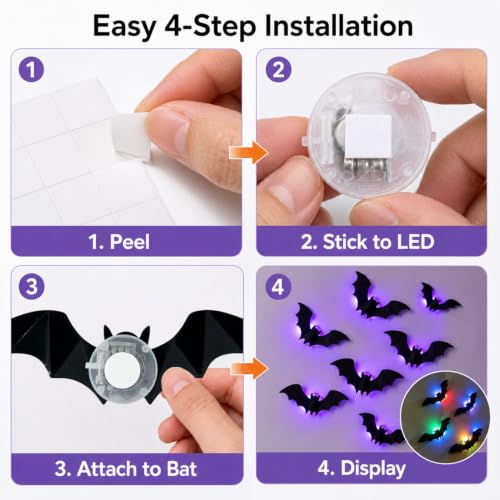 36 Pack LED Halloween Wall Decor Bats - 3D Light Up Wall Stickers, Reusable Spooky Decorations