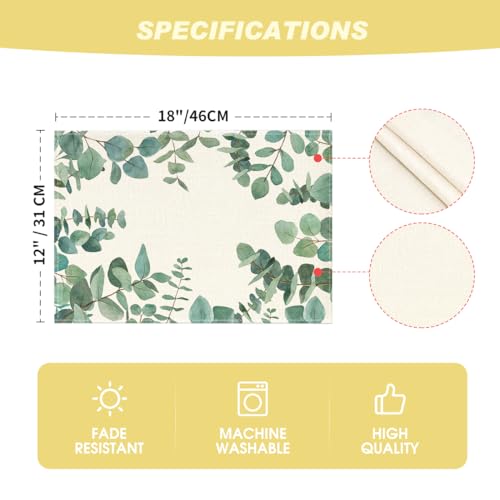 Rectangular Eucalyptus Leaves Placemat Set of 4 - 12 x 18 Inch Green