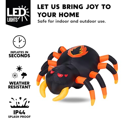 4ft Inflatable Spider with Remote Control, 360° Rotation LED Halloween Decor