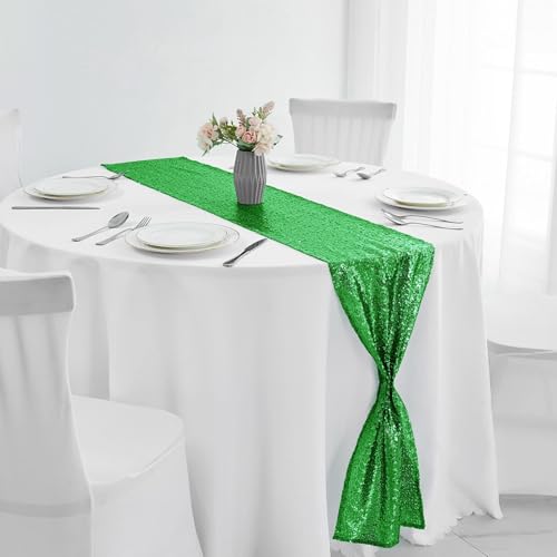 Pufogu Grass Green Sequin Table Runner 12x72 Inches, 10 Packs - Party Decor