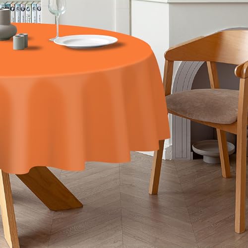 Disposable Orange Round Plastic Tablecloth - 12 Pack, 84 Inch for Indoor Outdoor Events