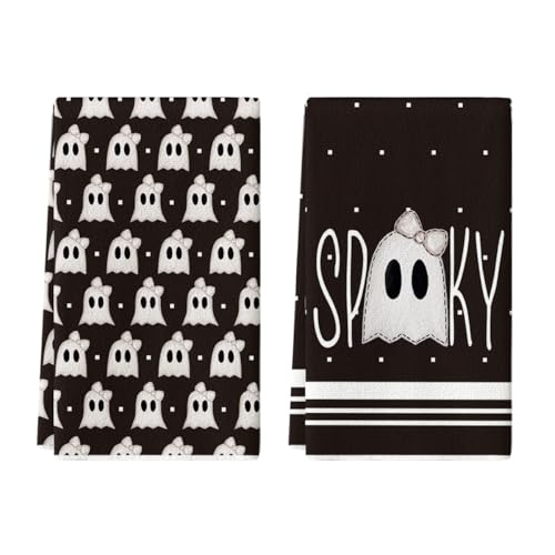 Black Ghost Halloween Kitchen Towels Set of 2 - 18x26 Inch Artoid Mode