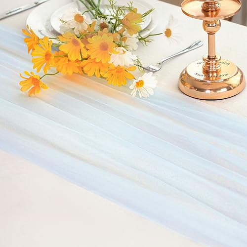 Light Blue Cheesecloth Table Runner 10FT for Wedding & Party Decor
