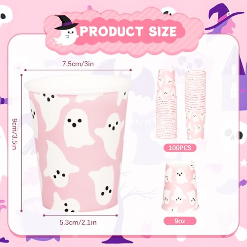 Halloween Ghost Paper Cups 9oz Pink Ghost Party Supplies 100 Pack