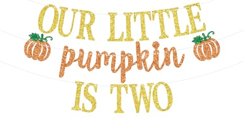 Gold Glitter Pumpkin 2nd Birthday Banner Kids Party Decorations