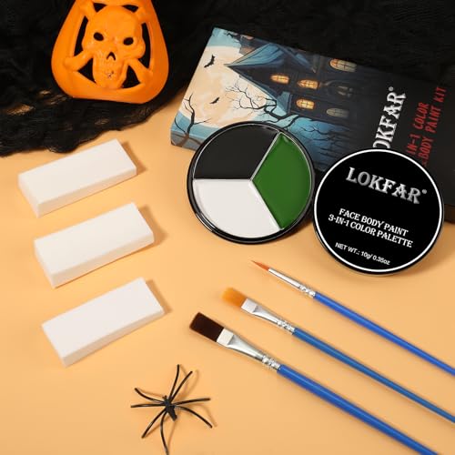 BeFIVECOK Halloween Face & Body Paint Kit - 05 Beetlejuice/Witch, Includes Sponges & Brushes