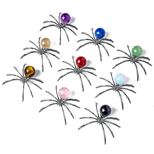 Handmade Spider Crystal Ball Figurine Set - Gothic Decor with Black Alloy Base, 9pcs, 1.77-2.16 Inches Variation of THIS listing