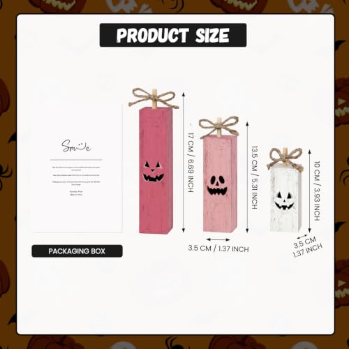 Pink Halloween Wooden Standing Block Decor - Jack-O'-Lantern Face - Pink Halloween Variation