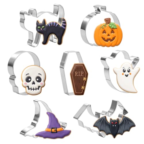 7-Piece Halloween Cookie Cutter Set - Stainless Steel Spooky Shapes for Baking & Crafts