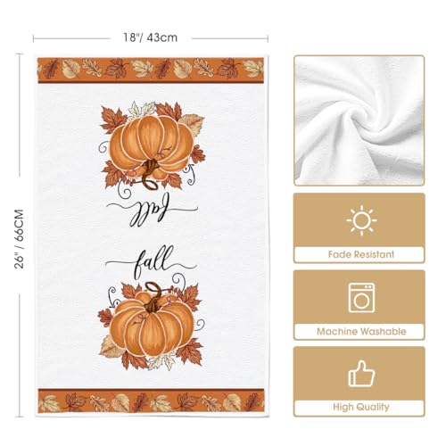 Orange Leaves Pumpkin Fall Kitchen Towels Set of 2 - 18x26 Inches