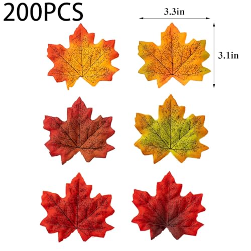 Artificial Fall Leaves 200 Pcs - Realistic Autumn Maple Leaf Decor for Crafts & Events