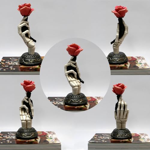 Gothic Halloween Skeleton Hand with LED Rose Statue - Indoor Decor