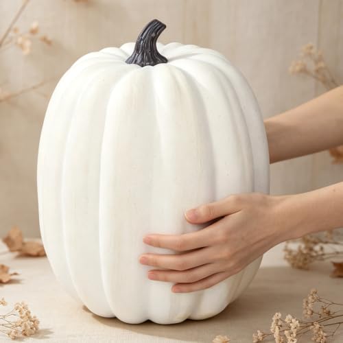Artificial White Pumpkin Decor - 19 Inch Fall Halloween Thanksgiving