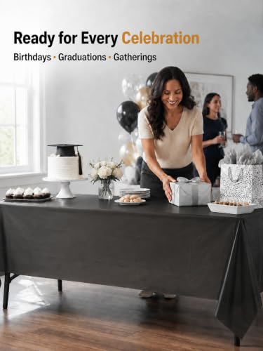 Black Rectangular Plastic Tablecloth - 54 x 108 Inch, Waterproof Disposable Cover for Parties, Graduations & Holidays - Variation: Black / 54" X 108" Rectangle