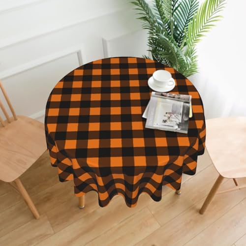 Halloween Plaid Round Tablecloth 60 Inch Water-Resistant Fall Decor