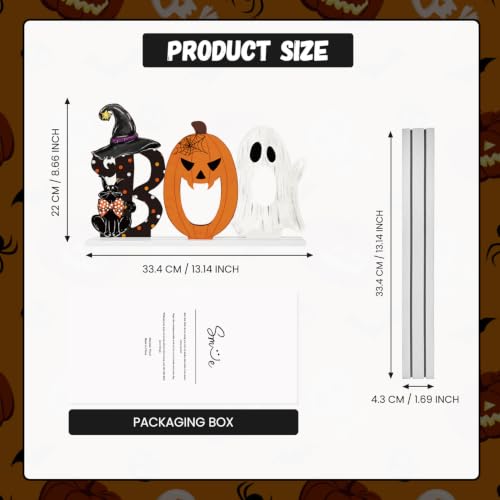 Smile Halloween Wooden Standing Decor Set Ghost Pumpkin Black Cat Letter Boo
