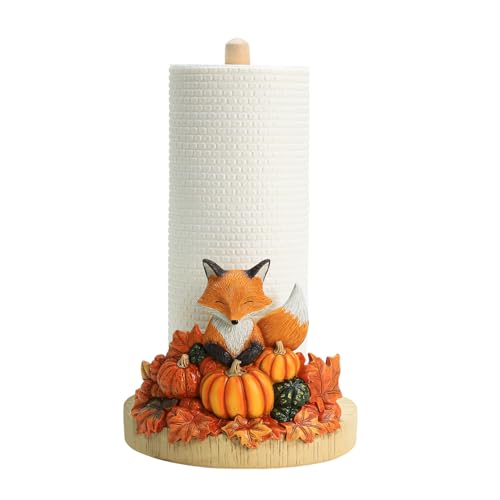 Autumn Maple Leaves Pumpkin Pattern Paper Towel Holder Stand with Resin Fox - Fall Kitchen Decor - Fox A