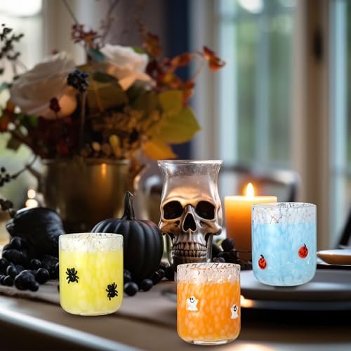 Halloween Icon Glass Cups Set - Ghost Pumpkin Spider 14 oz Drinkware