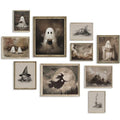 Ghost Halloween Wall Art Set - Cute Ghost Variation, Gothic Moody Decor, Unframed, 10 Pieces