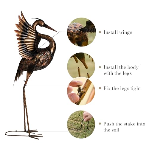 Large Brass Yard Crane Statues - Outdoor Garden Decor Set of 2