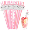 Pink Ghost Halloween Paper Straws - 40Pcs Glitter Ghost Party Drink Staws with Decorations