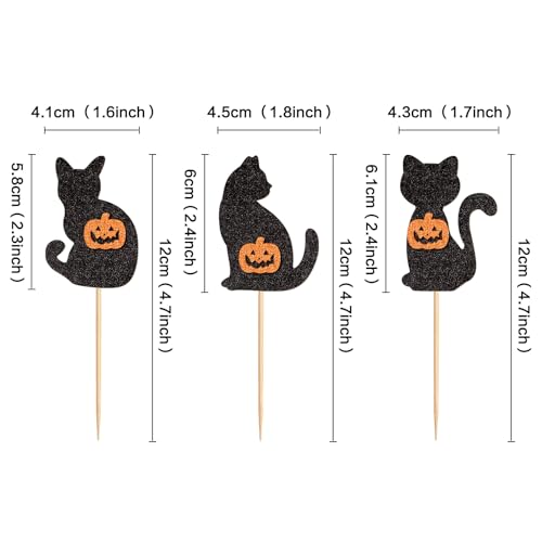 Halloween Cat Cupcake Toppers Pumpkin Kitty Set - 24 Pcs