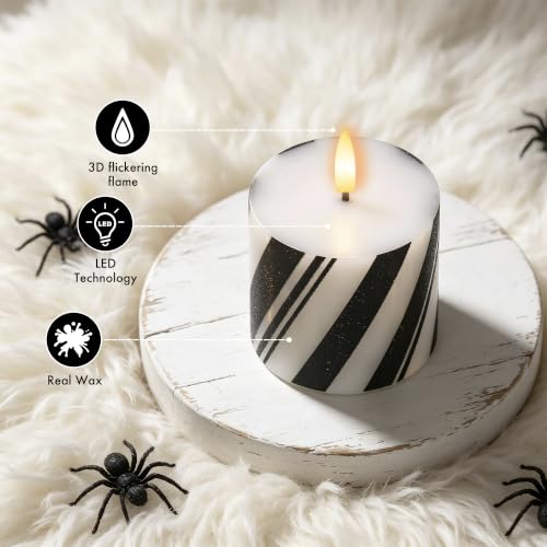Halloween Flameless Candles with Real Wax & Timer - Black Stripes 3x3 Inch